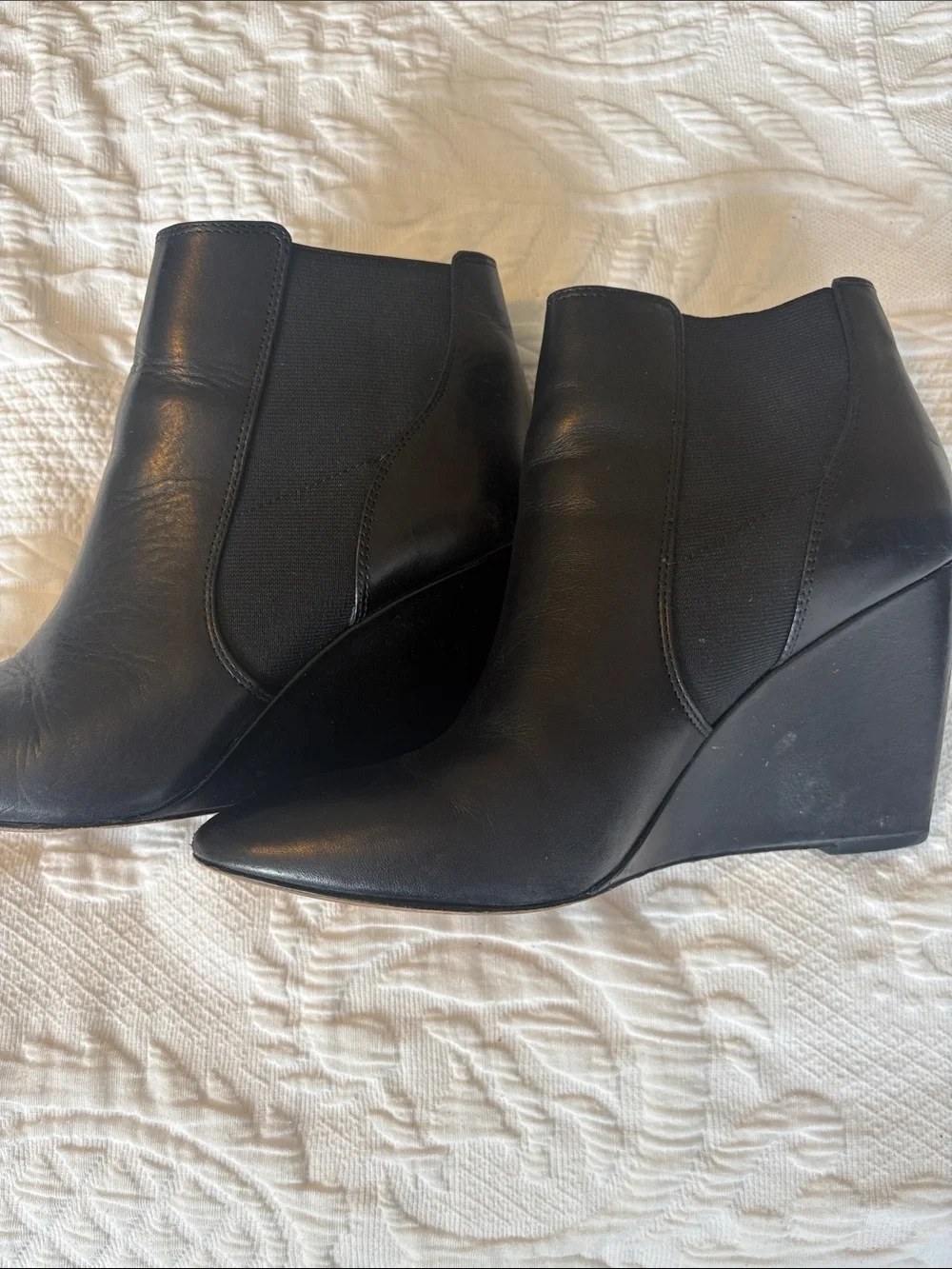 Ann Taylor Women's Black Wedge Ankle Boots - Sleek Leather Style